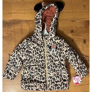 Disney Junior Puffer Jacket in Leopard print and ears on hood - 3T - New